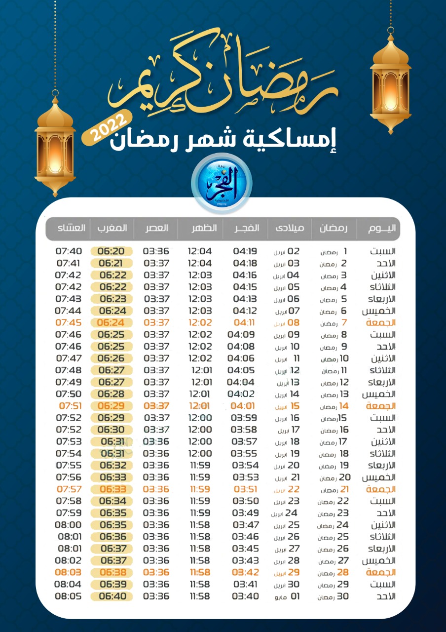 إمساكية شهر رمضان 1443 مواعيد الإفطار والسحور وعدد ساعات الصيام سواح نيوز
