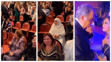 صورة لطفي لبيب ومحمد أبو داوود ورانيا محمود ياسين في حفل افتتاح المهرجان القومي للمسرح