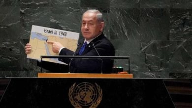 صورة شاهد: خريطة نتنياهو في الأمم المتحدة تثير تفاعلاً