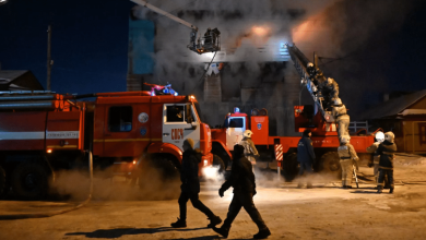 صورة اشتعال النيران في خزان وقود بمدينة سوتشي الروسية