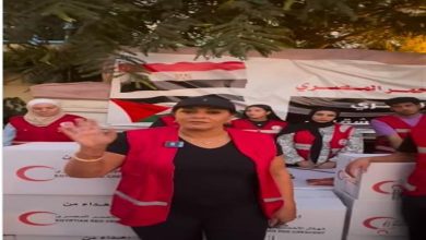 صورة هالة صدقي تتطوع في الهلال الأحمر لصالح فلسطين- فيديو