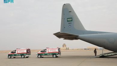 صورة مغادرة الطائرة الإغاثية السعودية الرابعة عشرة لإغاثة الشعب الفلسطيني