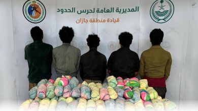 صورة جازان: القبض على 5 مخالفين لنظام الحدود لتهريبهم 95 كيلوغراما من نبات القات  أخبار السعودية