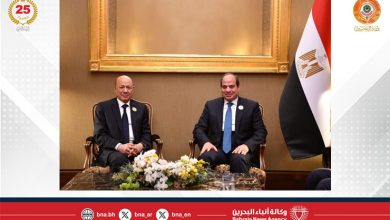 صورة الرئيس المصري يلتقي رئيس مجلس القيادة الرئاسي اليمني على هامش القمة العربية بالمنامة