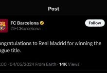 صورة برشلونة يبارك ريال مدريد بلقب الليجا