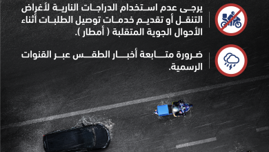 صورة شرطة أبوظبي تدعو قائدي دراجات التوصيل لتجنب القيادة  في الأحوال الجوية المتقلبة